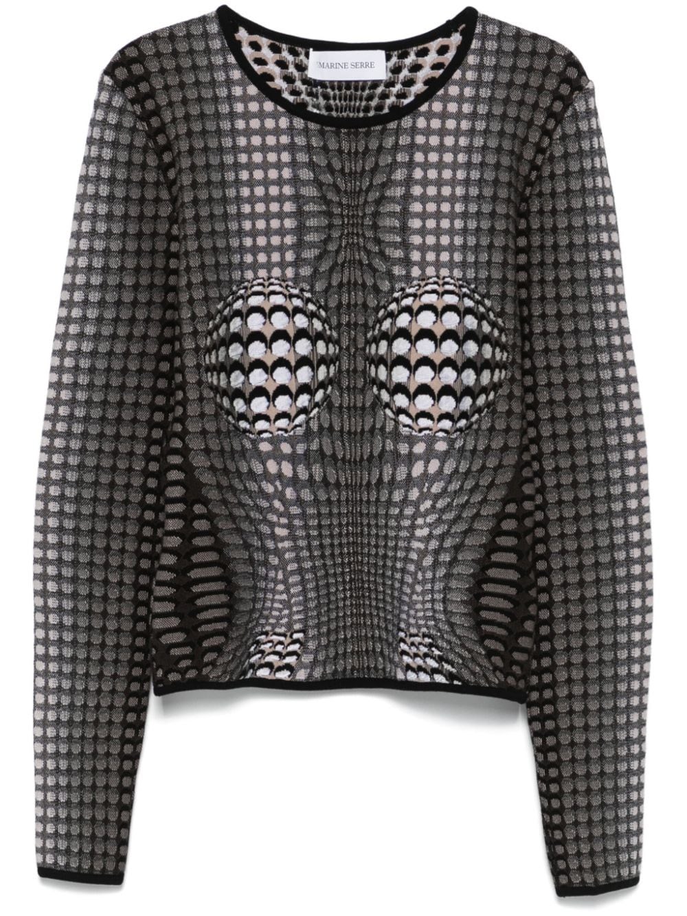 Marine Serre Gray Moon Skin Jacquard Knit Fitted Sweater