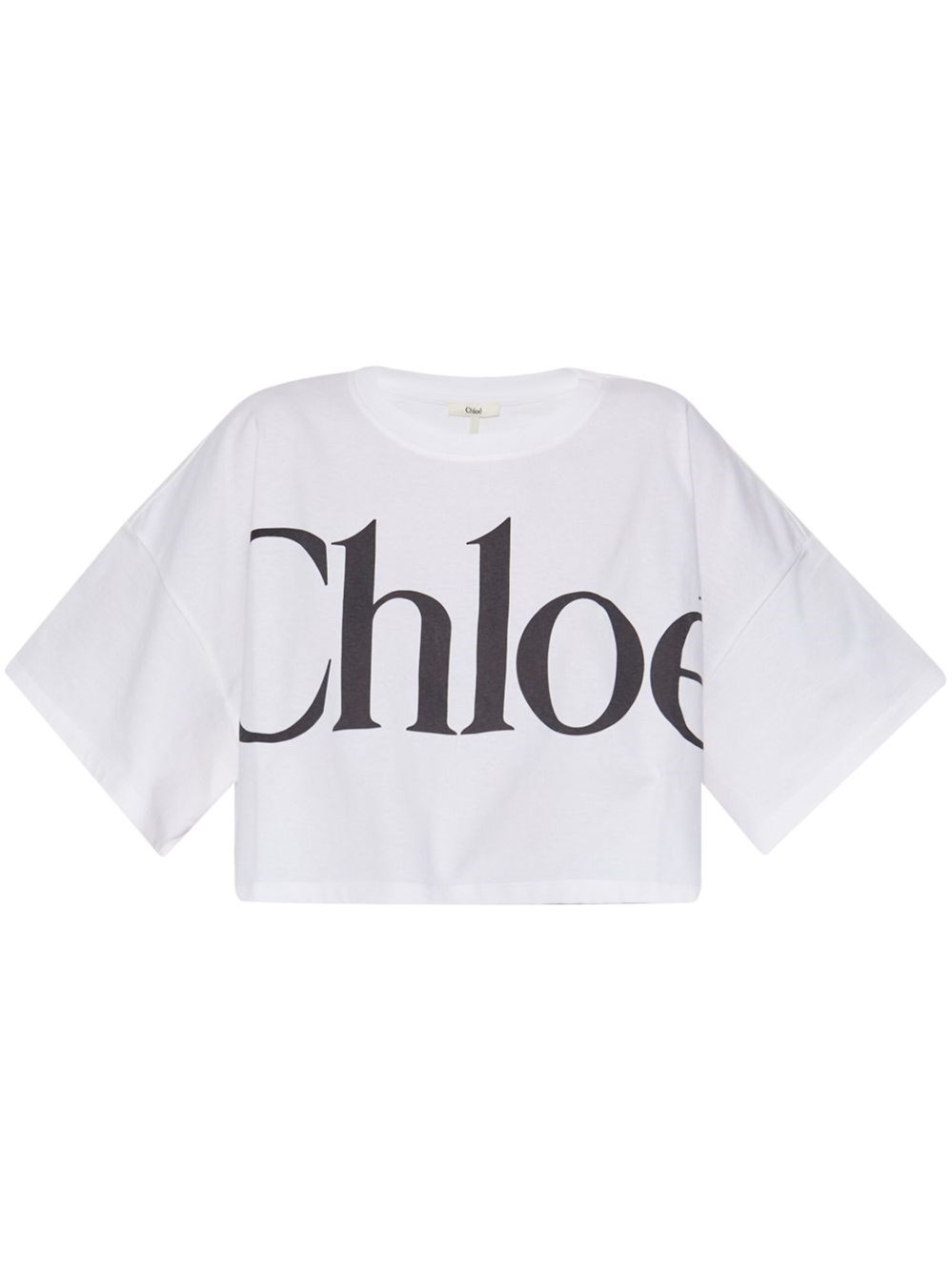 Chloé White Cropped T-shirt With Logo Lettering Print In Cotton Woman In White