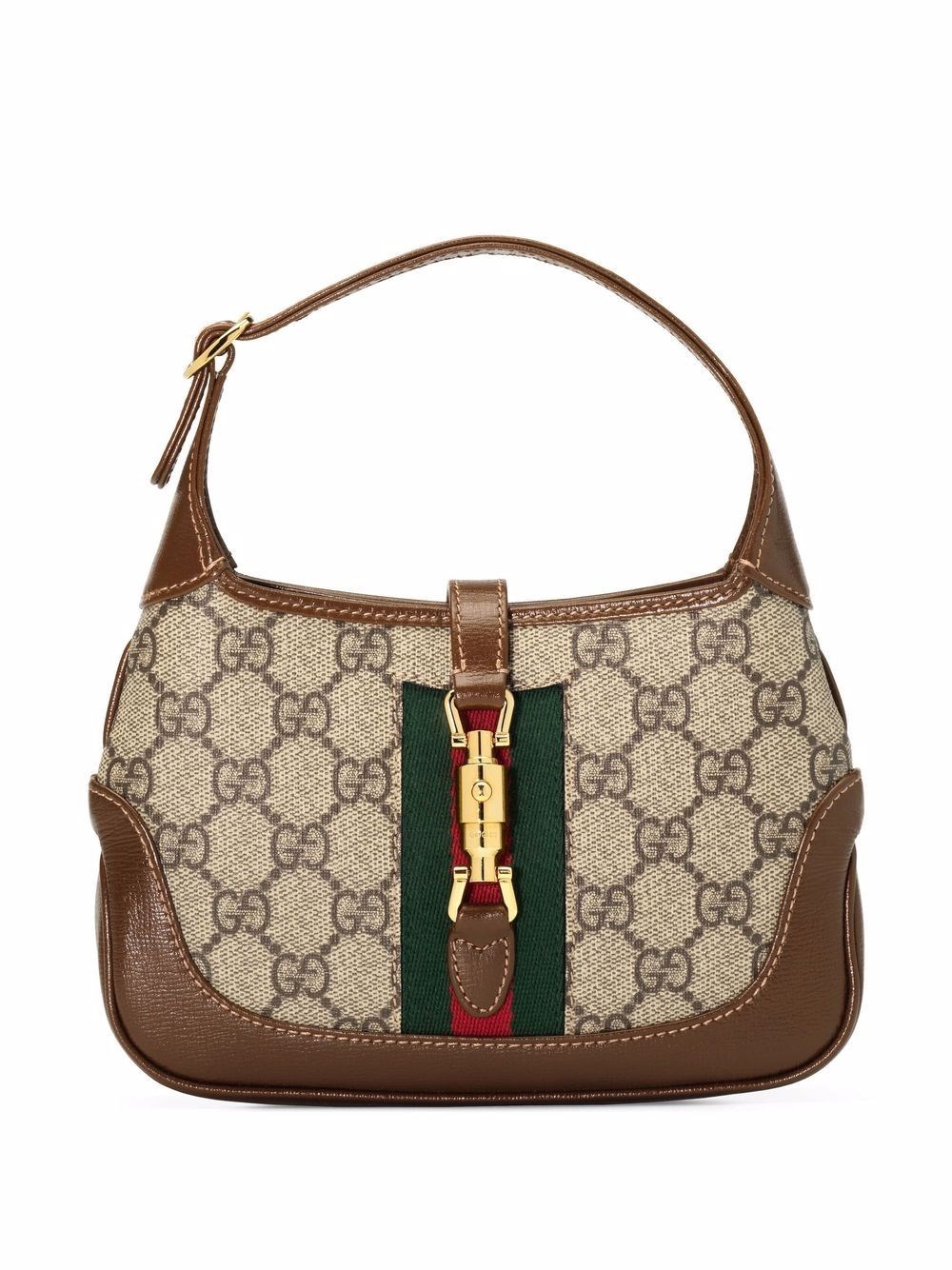 Gucci Jackie 1961 Small Webbing-trimmed Coated-canvas And Leather Shoulder Bag In Brown