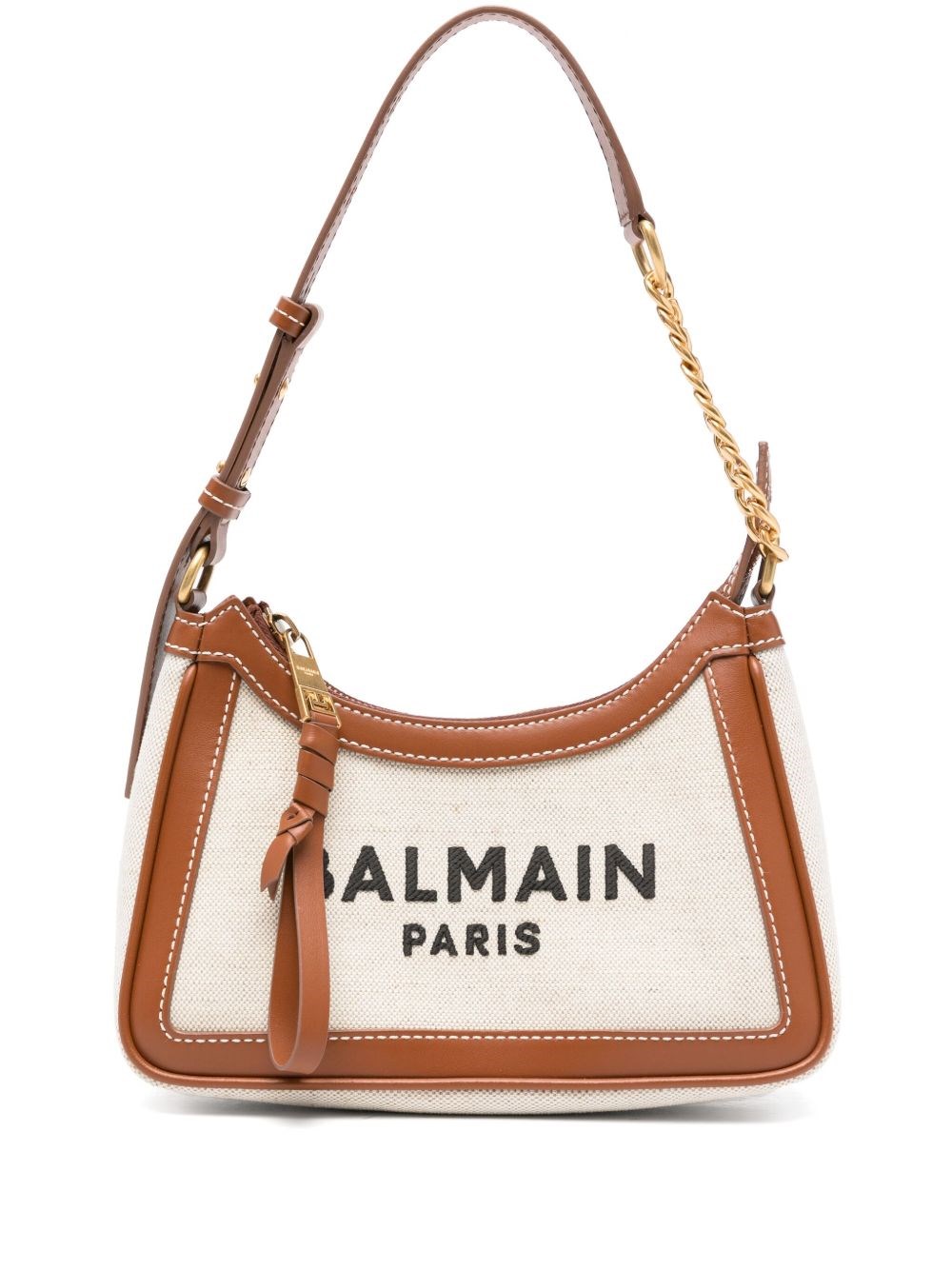 Balmain B-army Canvas And Leather Shoulder Bag In Brown