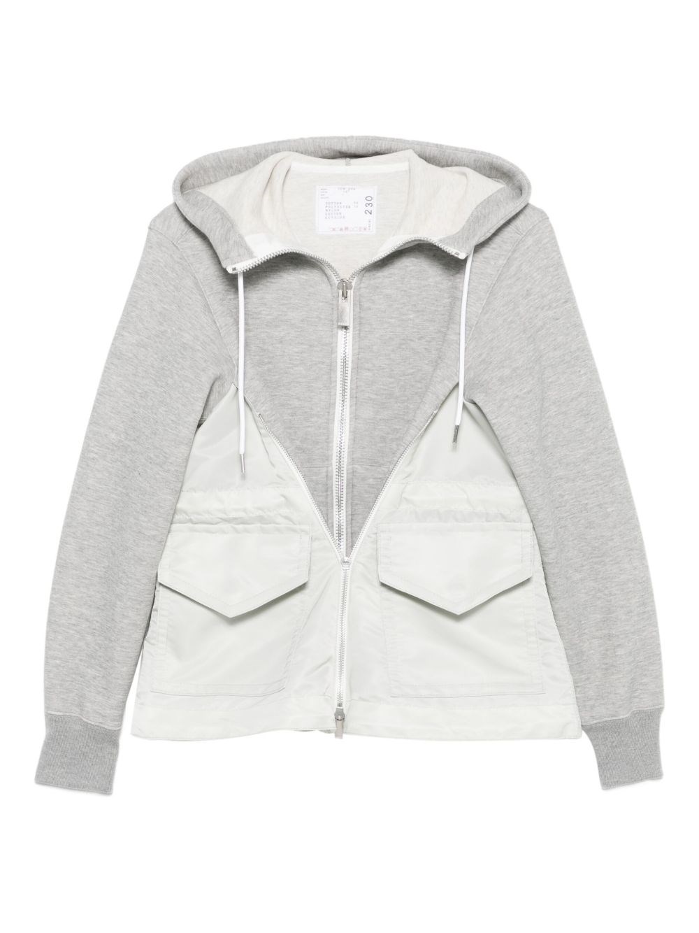 Sacai Cotton And Nylon Hoodie In Gray