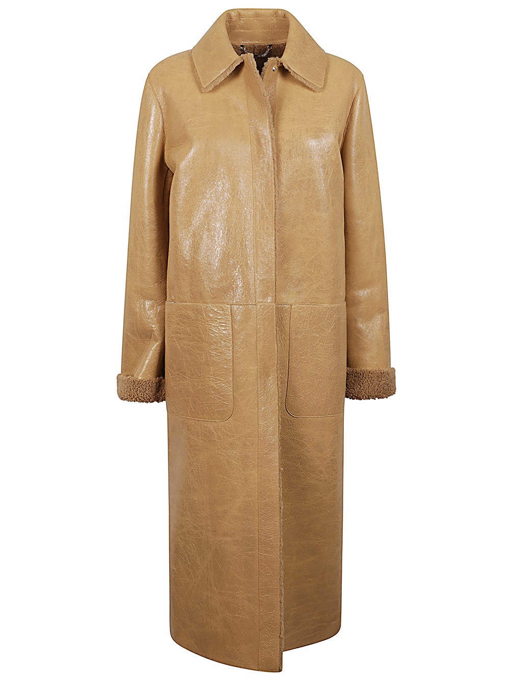 Fendi Light Brown Leather Coat In Brown