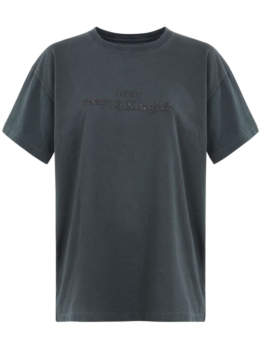 Maison Margiela Womens Washed Black Brand-embroidered Faded-wash Cotton-jersey T-shirt