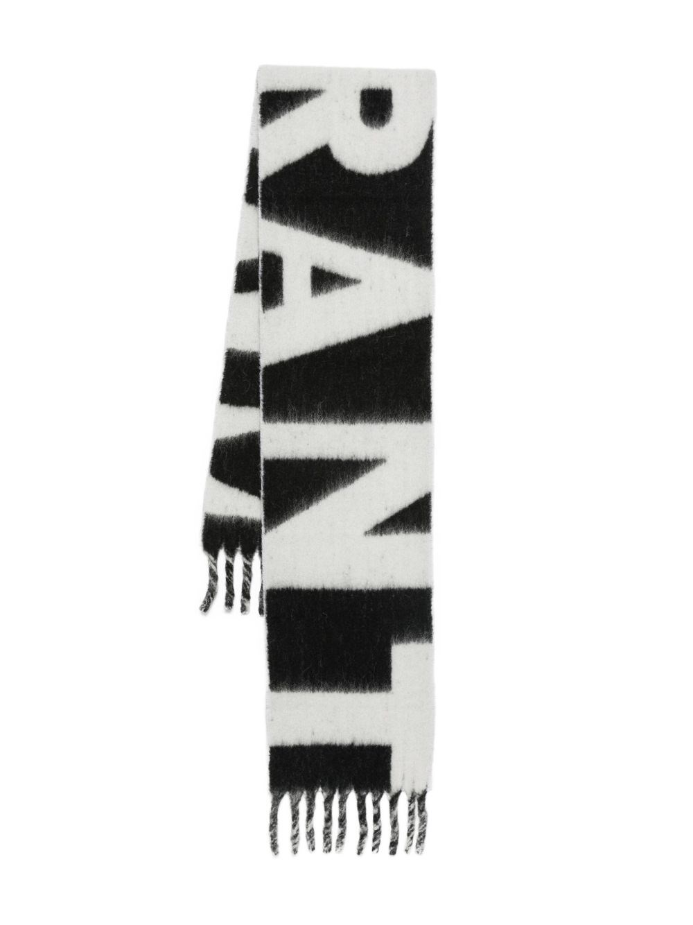 Isabel Marant Wool Blend Rectangular Scarf With Fringed Edges In Black