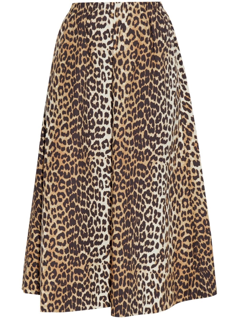 Ganni Womens Leopard Shirred-waist Leopard-pattern Regular-fit Organic-cotton Maxi Skirt