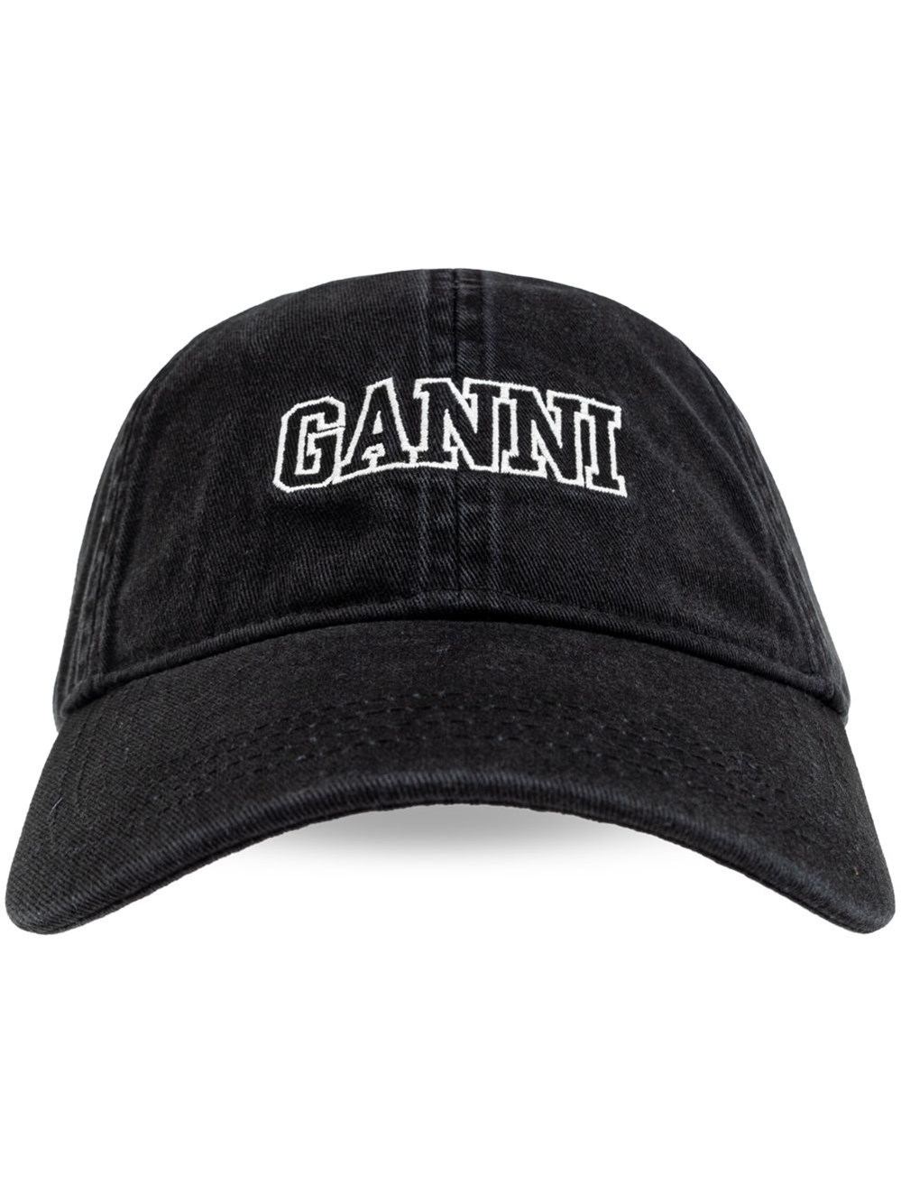 Ganni Black Denim Baseball Cap With Embroidered Logo
