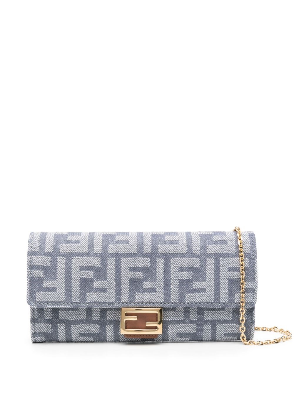Fendi Denim-effect Ff Jacquard Uette Continental Wallet With Chain Bags