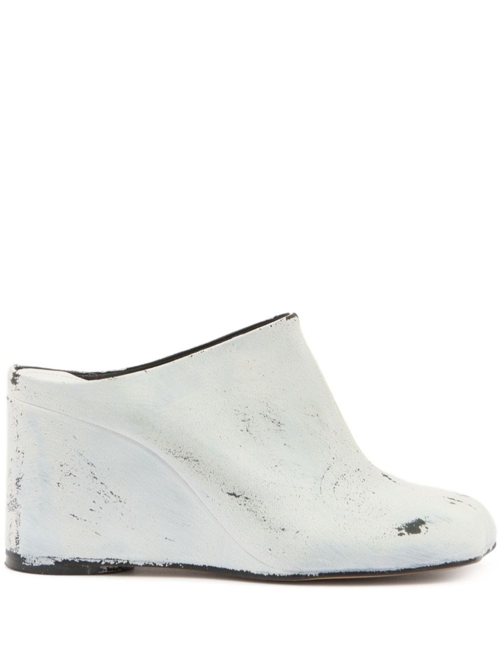 Mm6 Maison Margiela Distressed Leather Wedge Heel Slippers