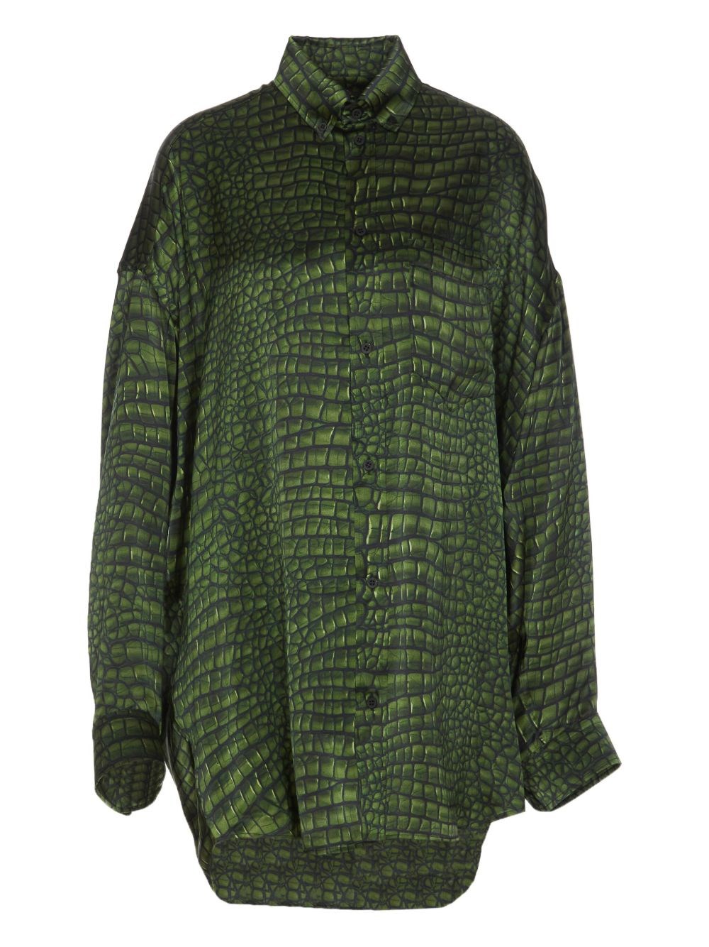 Balenciaga Crocodile Print Satin Button Down Cocoon Blouse