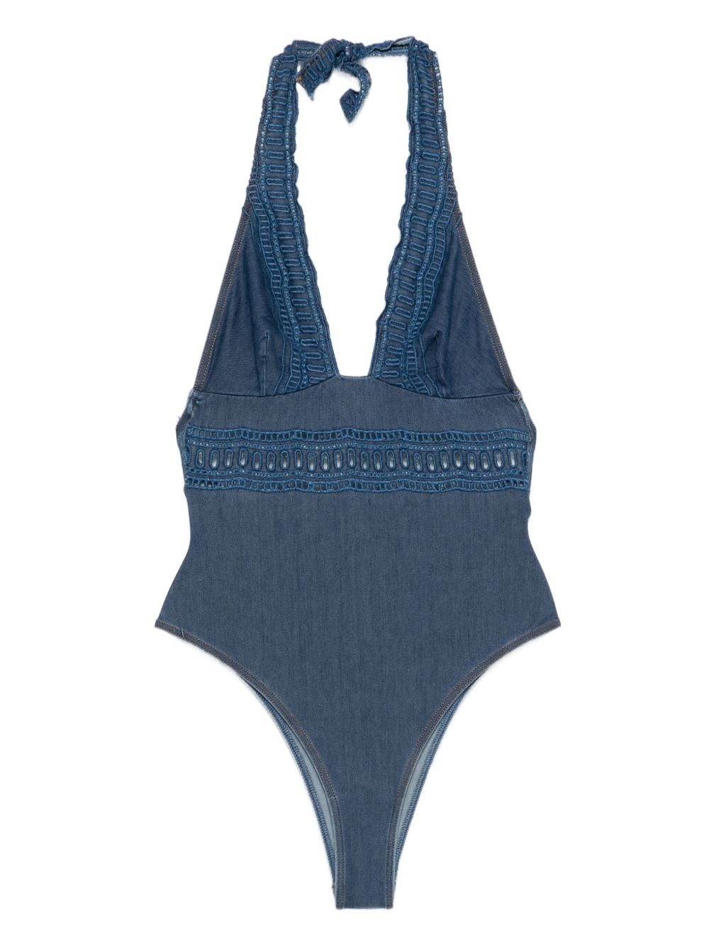 Ermanno Scervino Blue Lace-detail Swimsuit In Blue