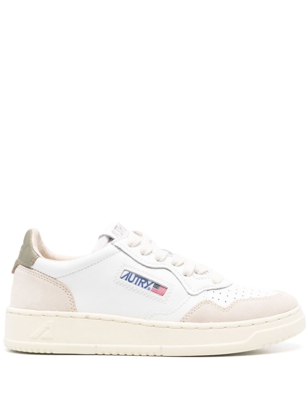 Autry Medalist Low Sneakers In Leather And Suede Color White And Covert Green