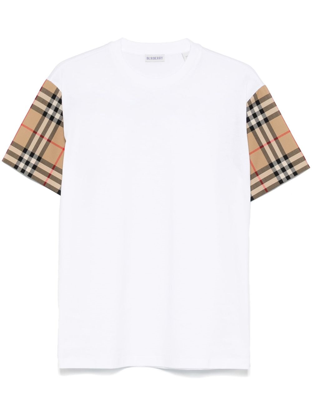 Burberry White T-shirt With Vintage Check Motif On The Sleeves In Cotton Woman