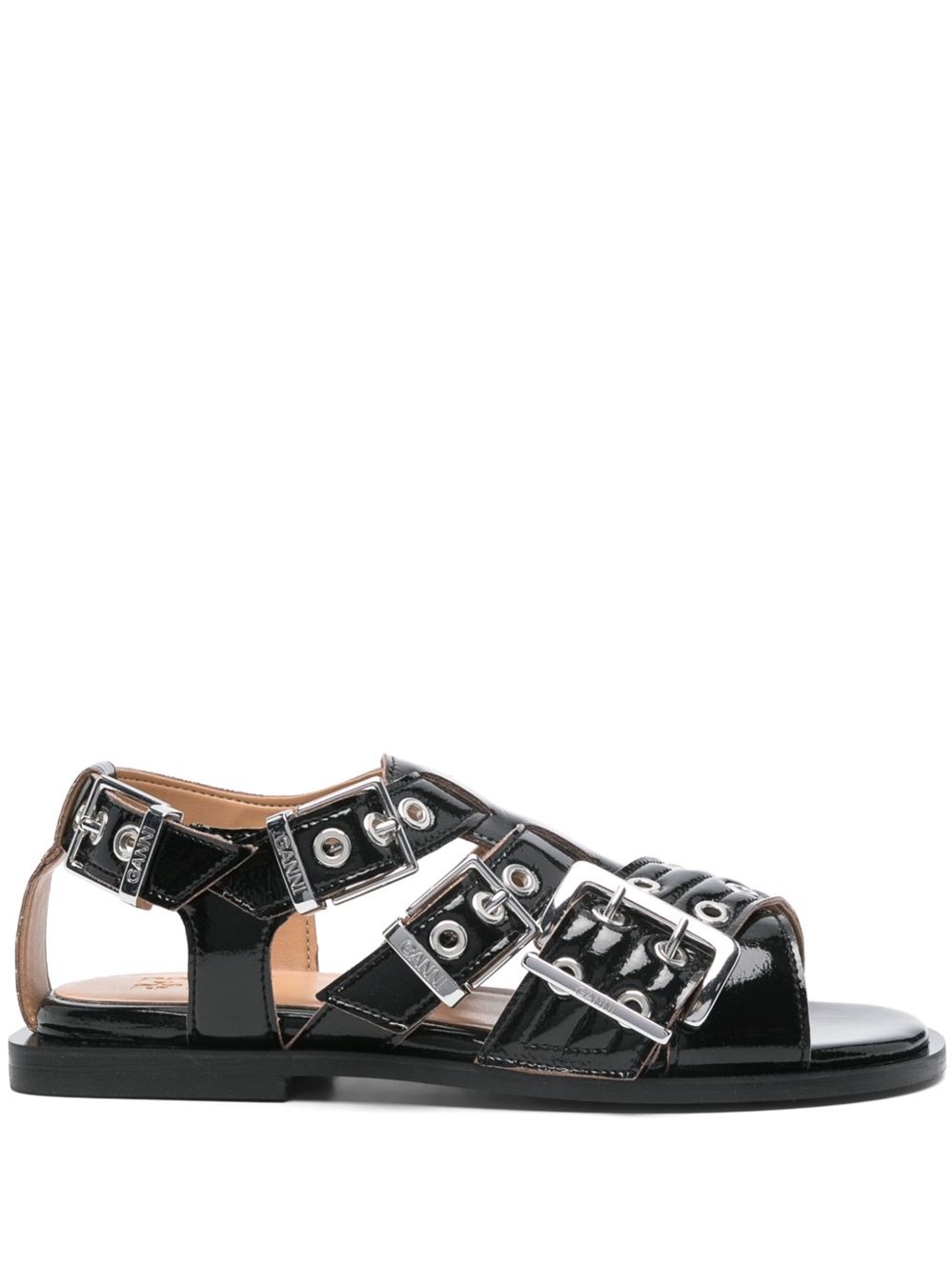 Ganni Buckle Sandals With Flat Sole And Metal Eyelets
