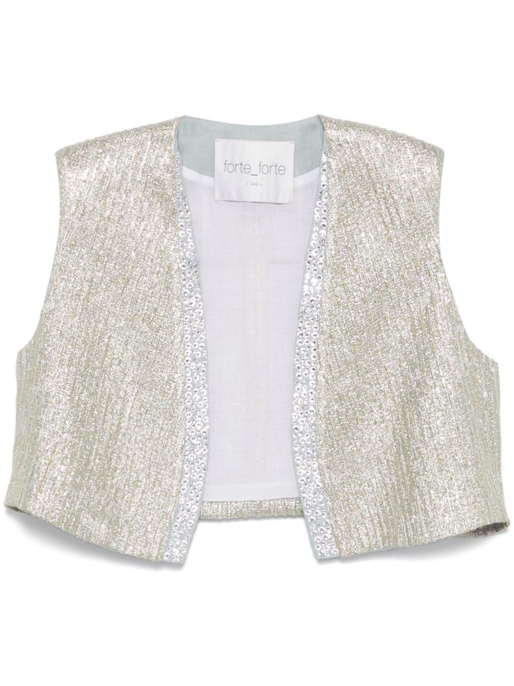 Forte Forte Cropped Knit Vest With Textured Surface And Sequin Trim