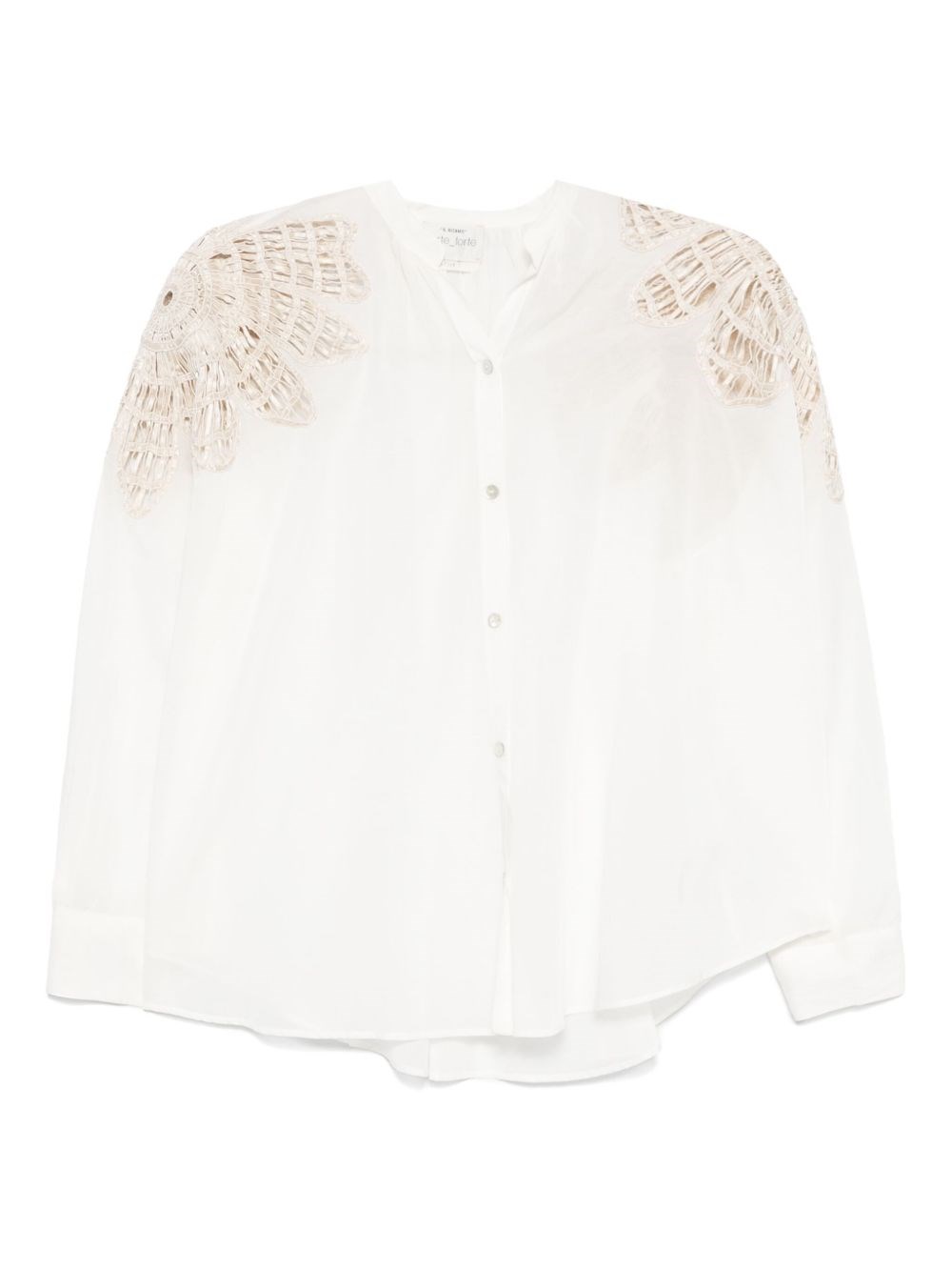 Forte Forte Cotton Blend Shirt With Embroidered Lace Detailing In White