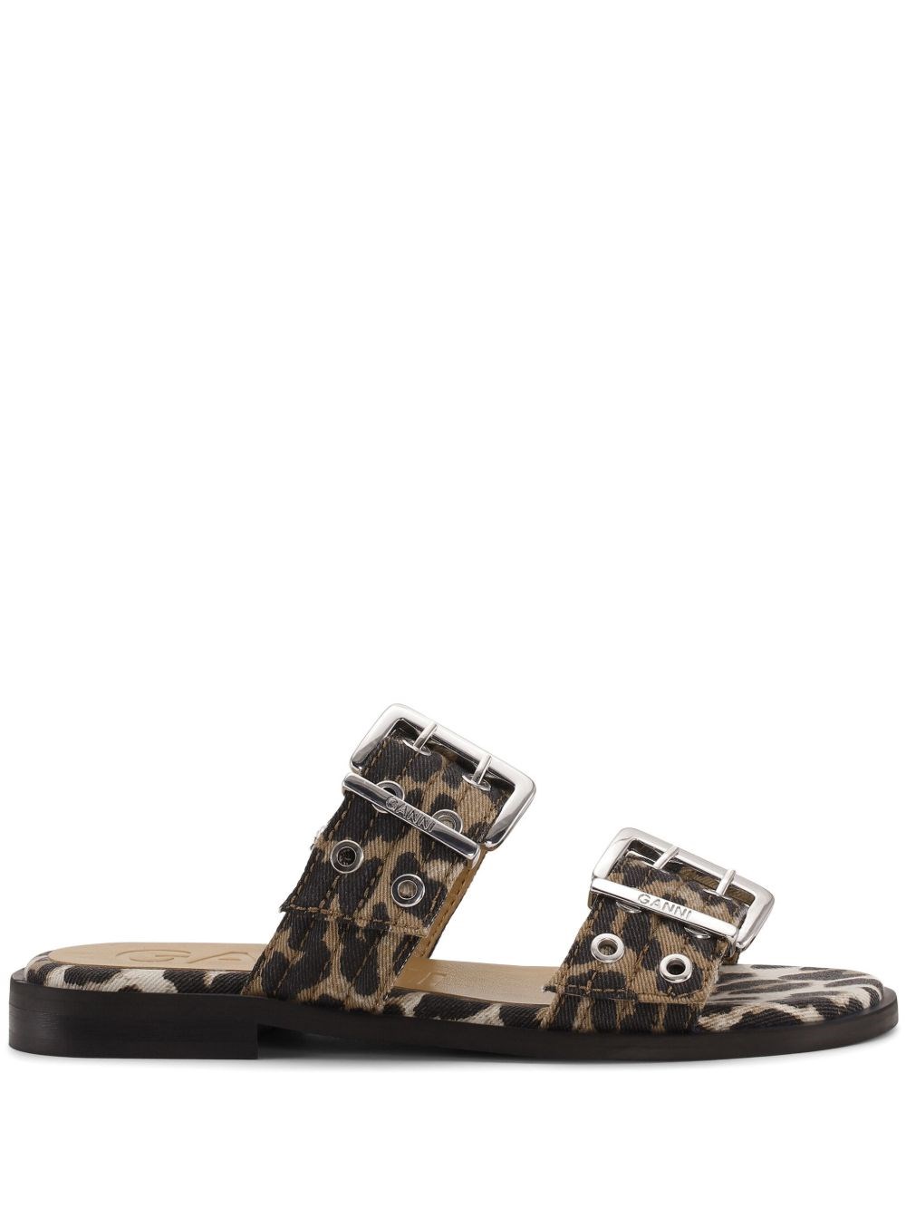 Ganni Leopard Print Buckle Slide Double Strap