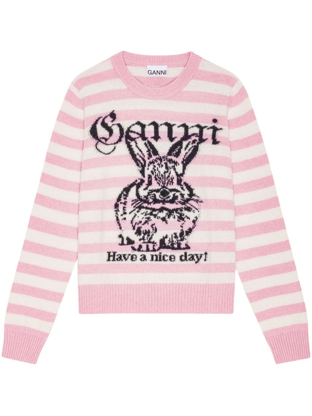 Ganni Striped Sweater With Rabbit