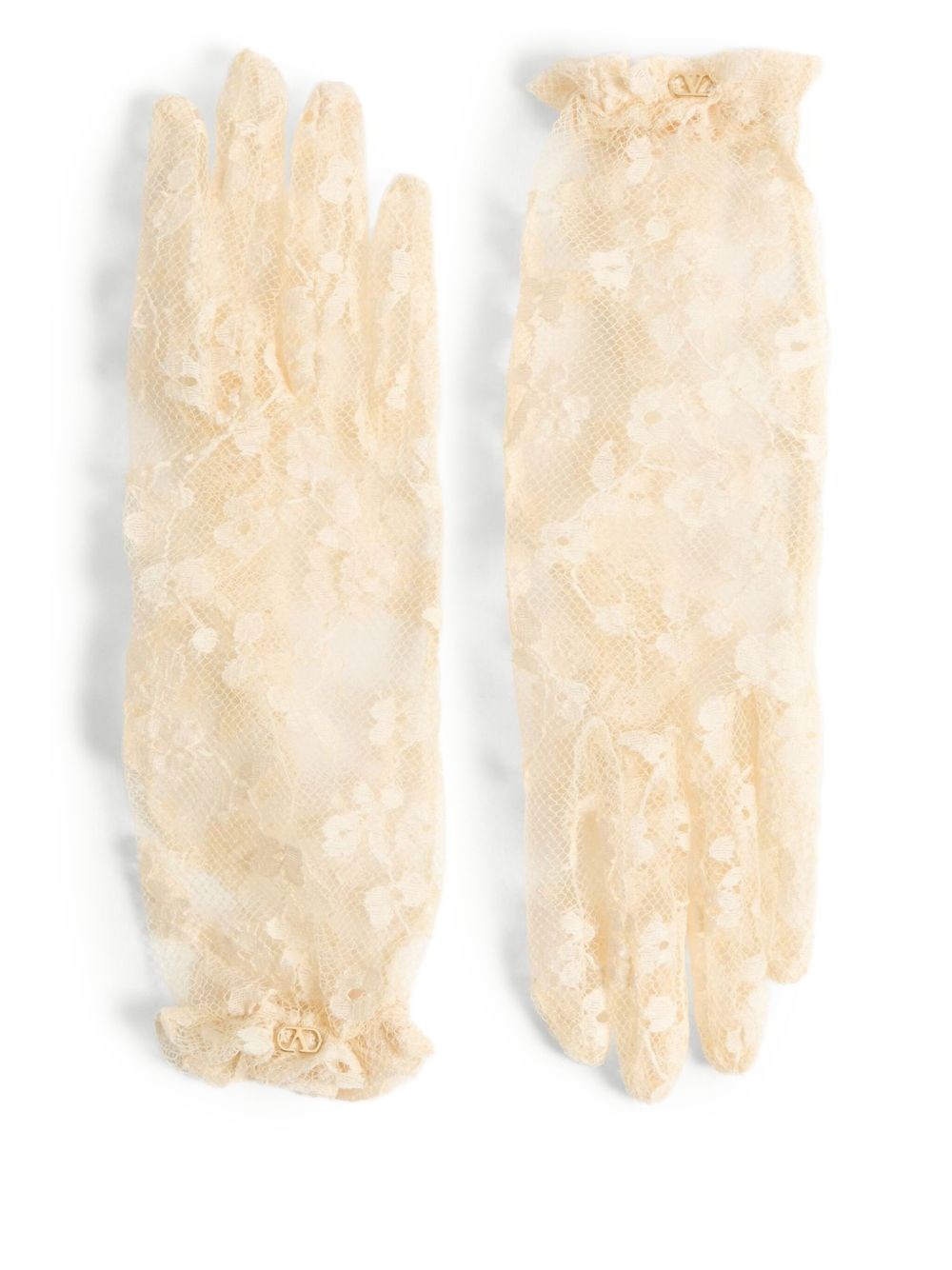 Valentino Womens Betulla/oro Vlogo Signature Ruffle-trim Tulle Gloves