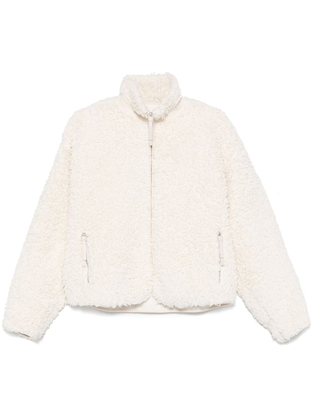 Jil Sander Textured High Collar Long Sleeve Jacket In Neutral