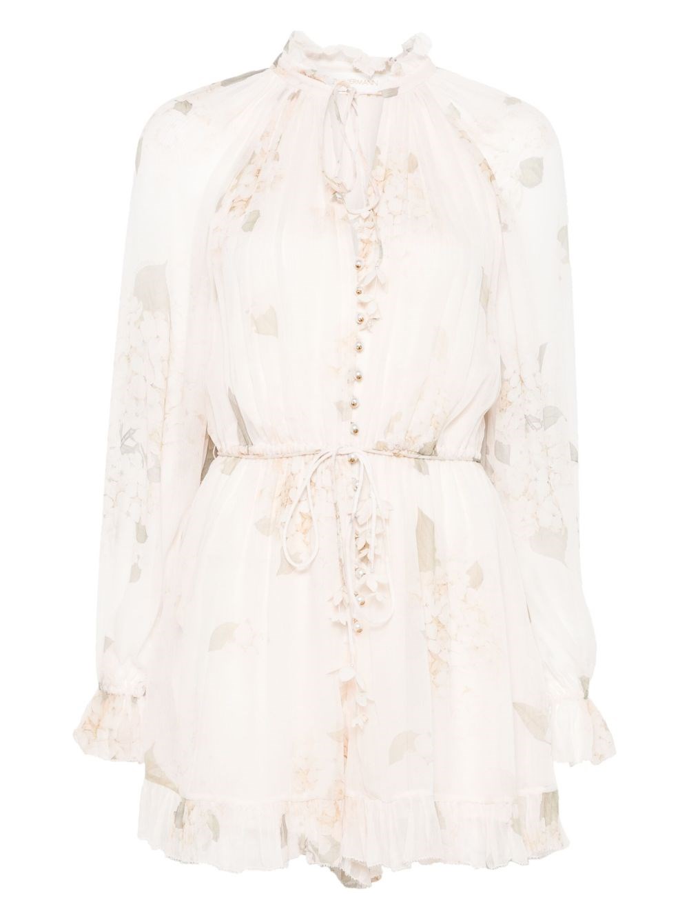 Zimmermann Delicate Floral Playsuit With Removable Belt And Ruffled Edges
