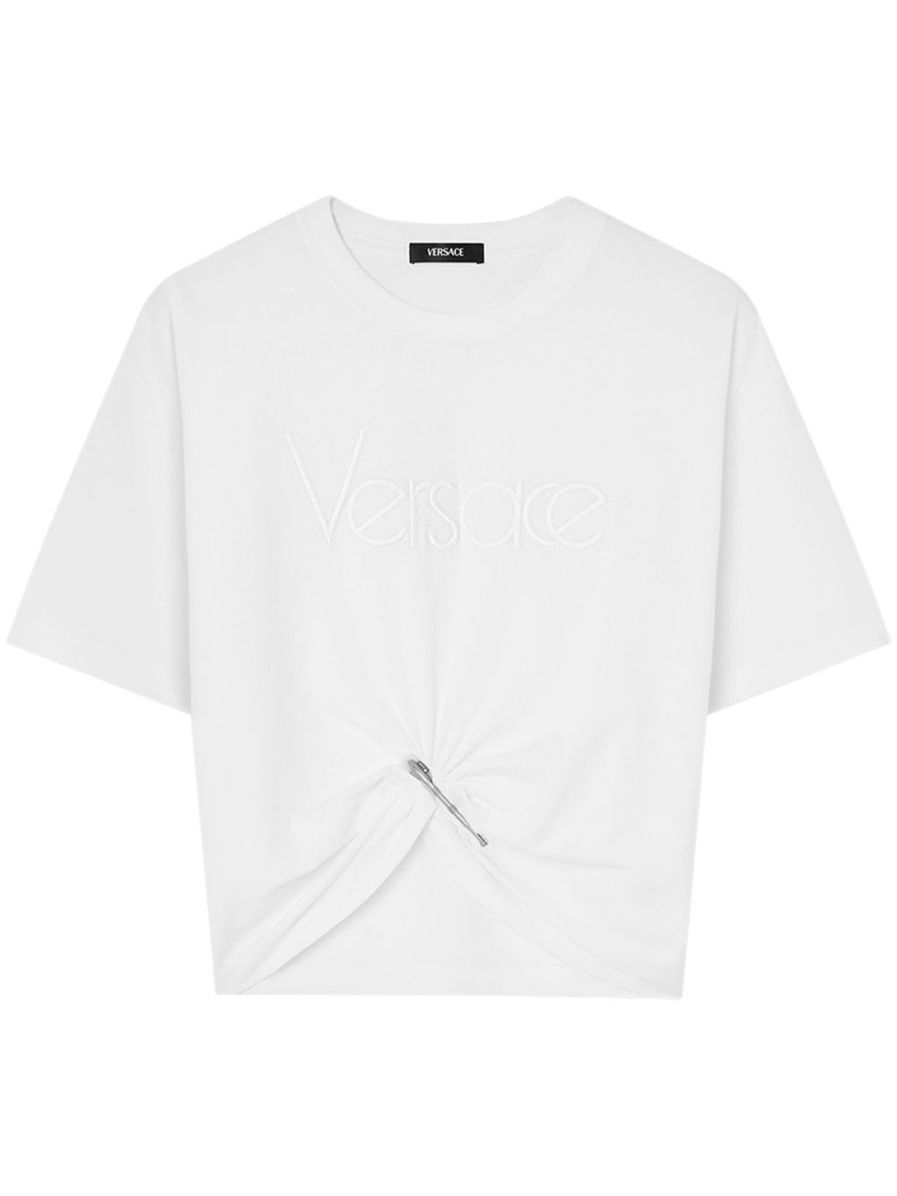 Versace Logo And Safety Pin Cotton T-shirt