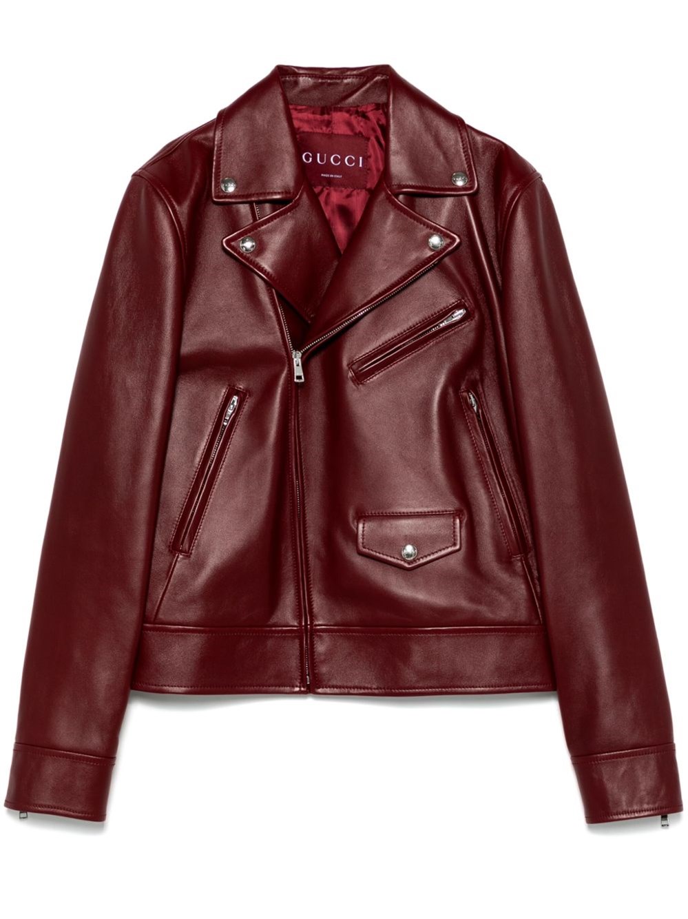 Gucci Biker Leather Jacket In Burgundy