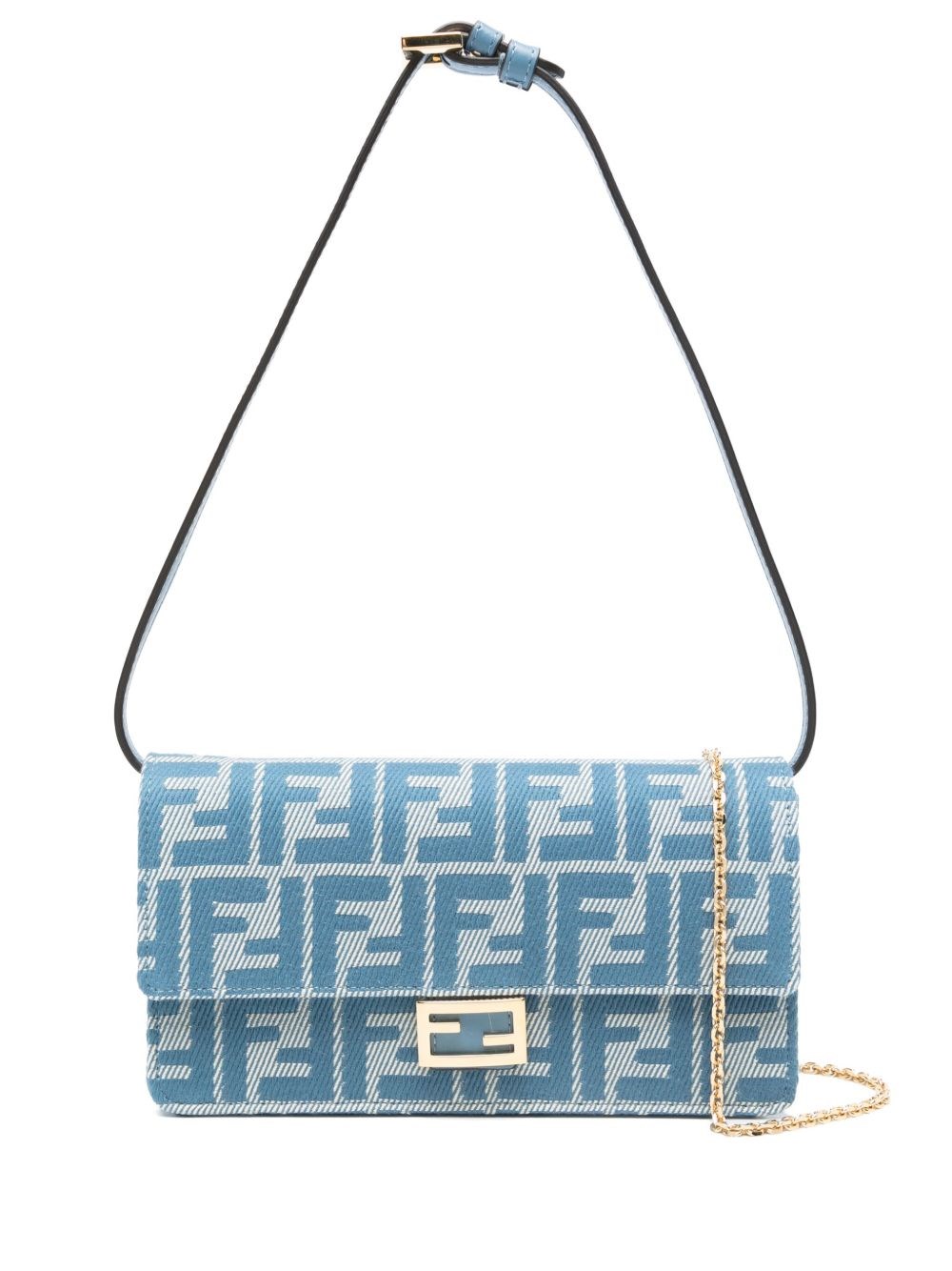Fendi Women's Denim Effect Ff Jacquard Wallet On Chain Baguette Wallet