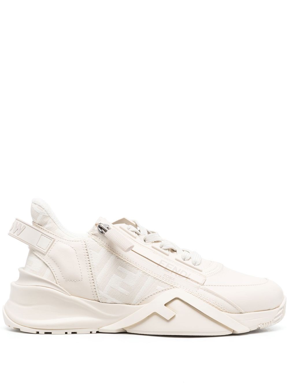 Fendi Ivory Leather And Fabric Flow Sneakers