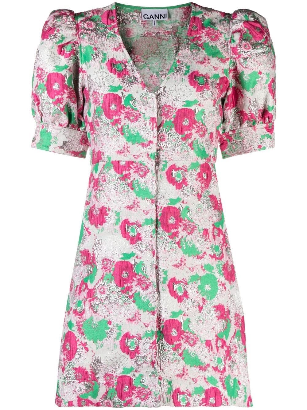 Ganni 3d Jacquard Button Down Mini Dress