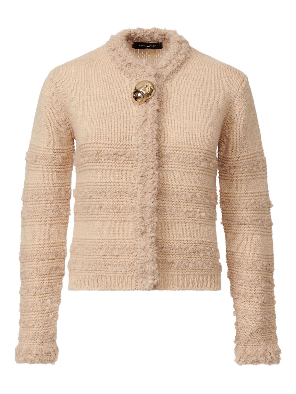 Fabiana Filippi Striped Knit Wool Jacket With Button Detail In Neutral