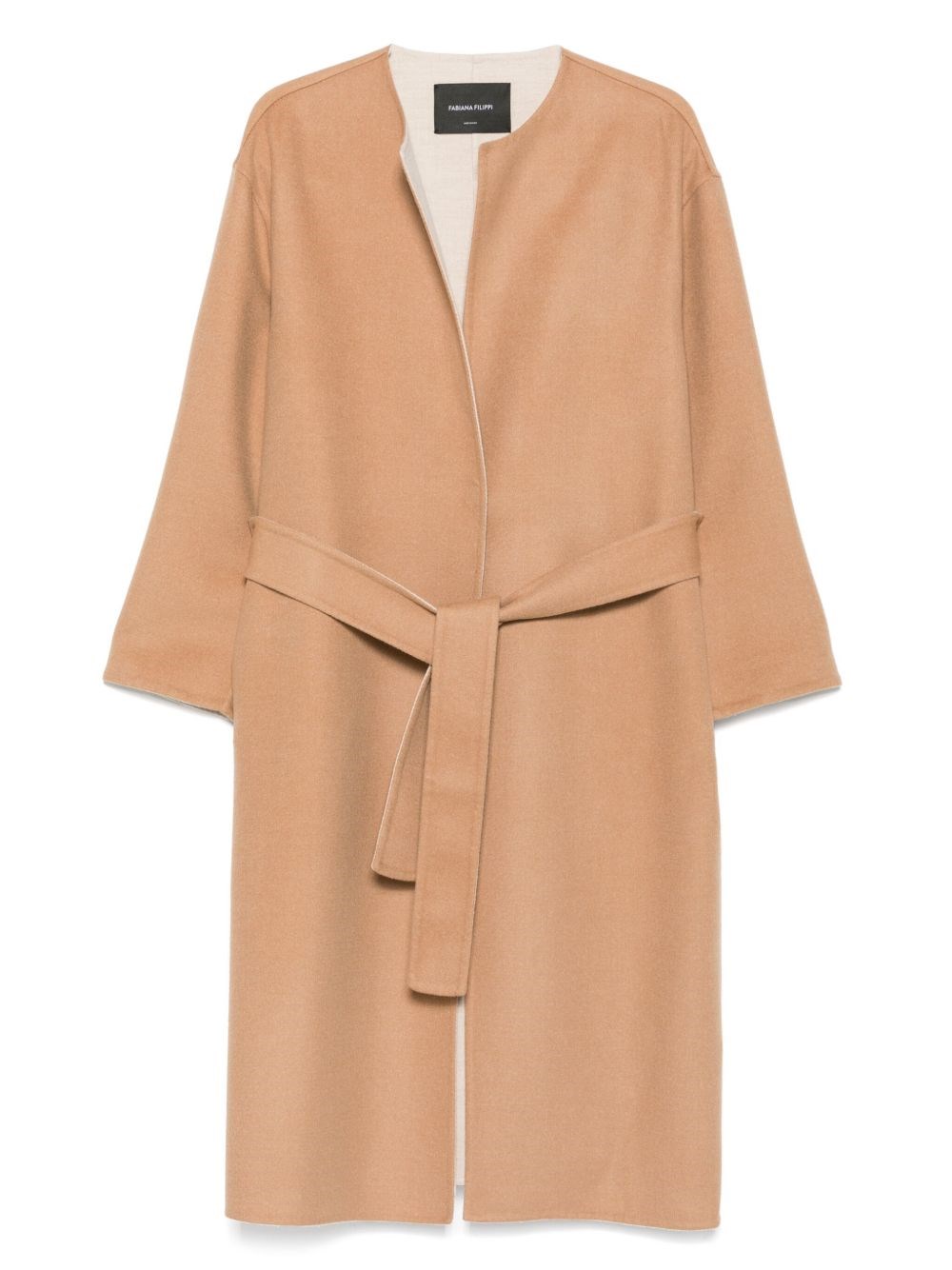 Fabiana Filippi Wool Coat With Belted Waist In Neutral