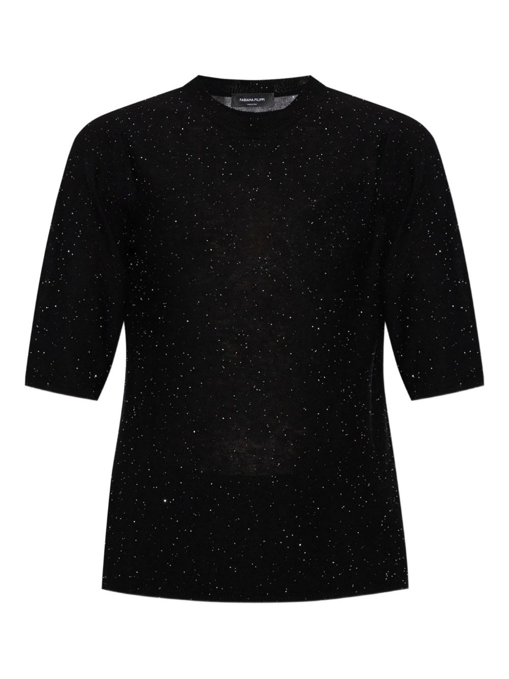Fabiana Filippi Crewneck Wool Top Short Sleeves Sparkling Finish In Black