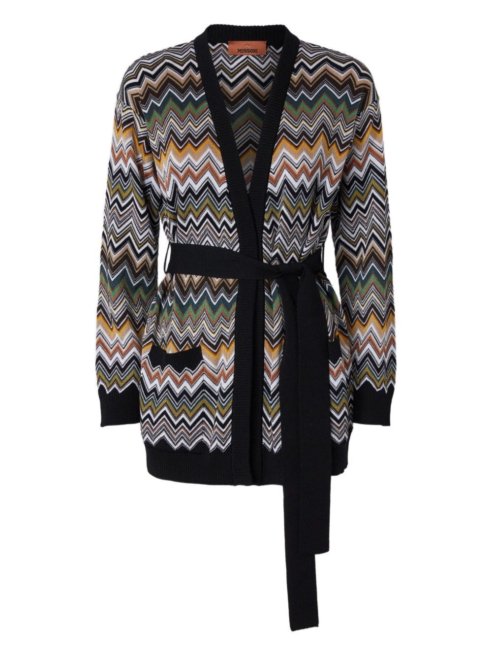 Missoni Relaxed Fit Cardigan With Belt And Chevron Pattern In Multi
