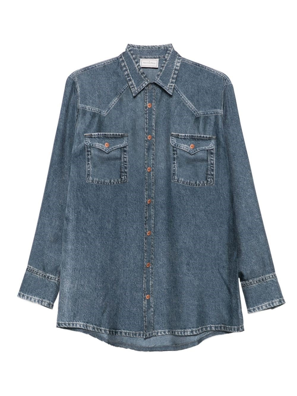 Pierre-louis Mascia Pierre Louis Mascia Denim Print Silk Shirt In Blue