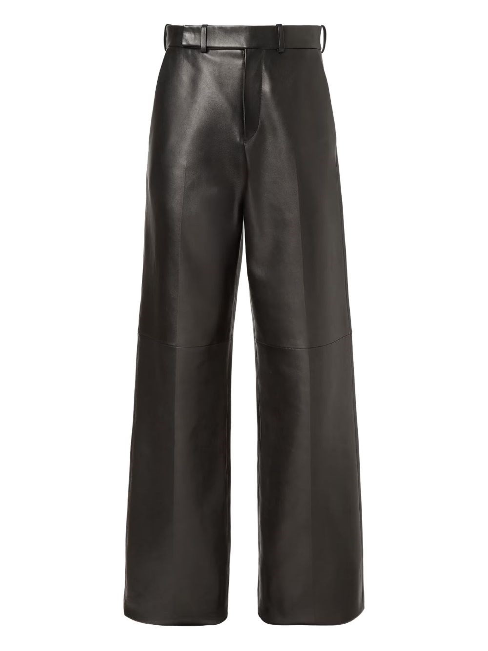 Fendi High Waist Lambskin Leather Wide Leg Trousers In Black