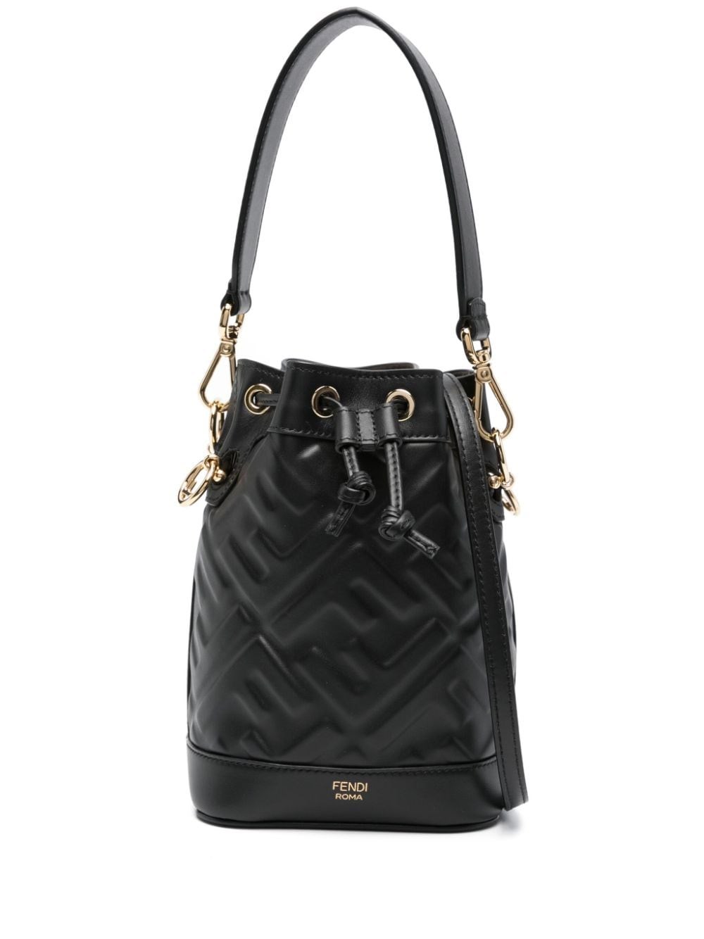 Fendi Women Mon Tresor Leather Bucket Bag With Ff Motif In Black