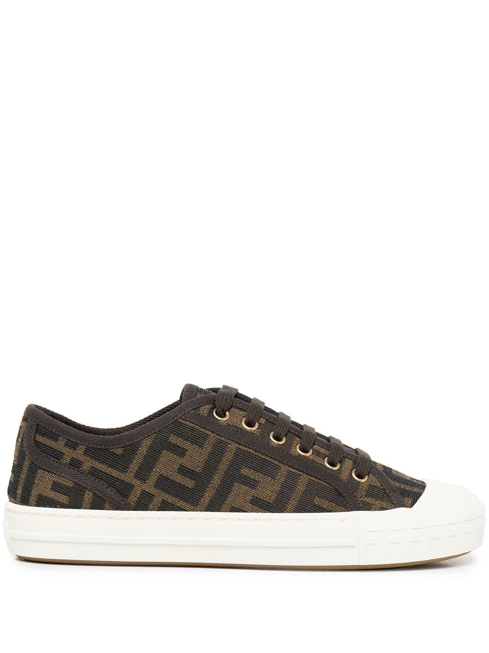 Fendi Low-top Sneakers With Monogram Pattern And Gold-tone Accents In Black