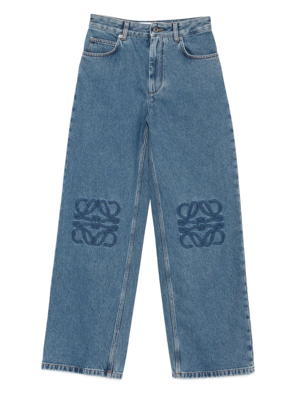 Loewe Baggy Jeans With Wide Leg And Anagram Cut-outs In Blue