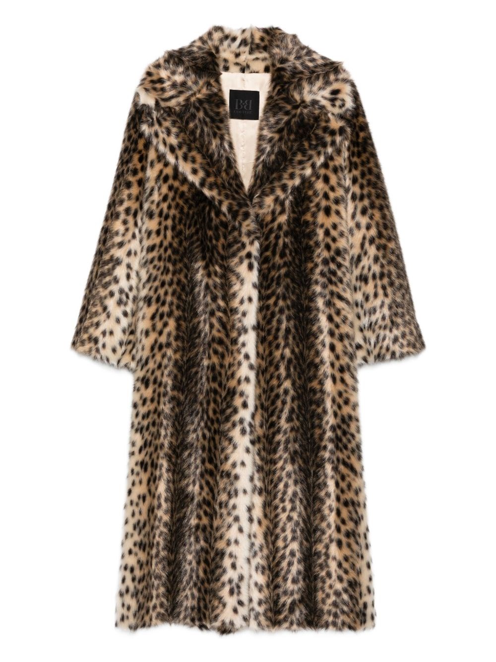 Bb Couture Leopard Ecofur Long Coat In Brown