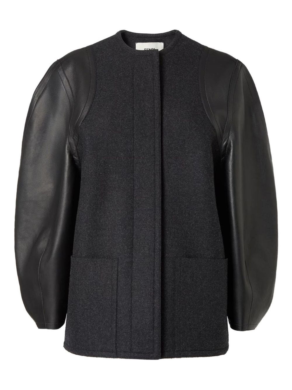 Fendi Wool And Leather Coat In Gray