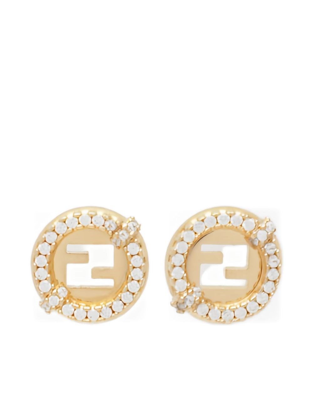 Fendi Ever Round Stud Earrings With White Crystal Bezels Accessories In Gold