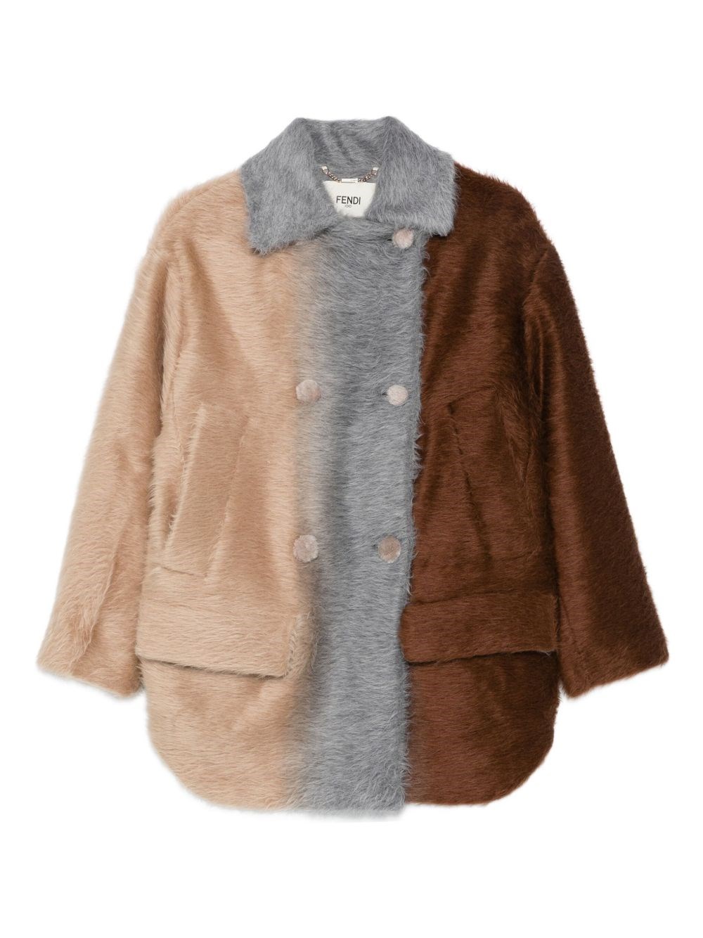 Fendi Wool Furry Coat In Multi