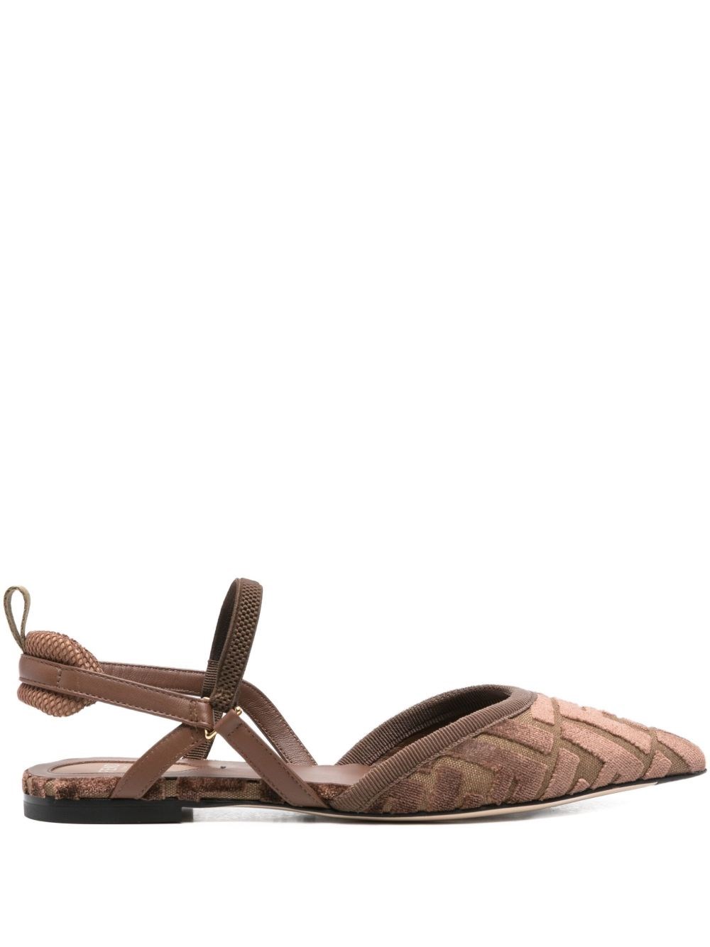 Fendi Women 'colibrì Lite' Brown Flat Slingback With All-over Ff Motif In Cotton Woman In Brown