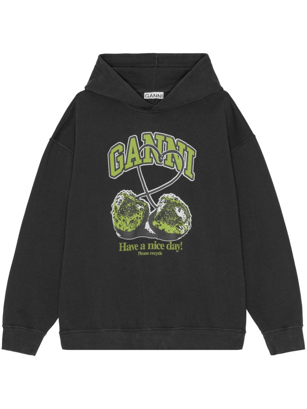Ganni Women Cherries Organic Cotton Hoodie In Black