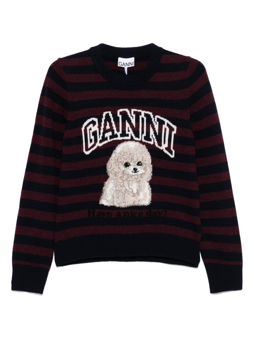 Ganni Multicolor Graphic Wool Mix Poodle Stripe Sweater In Multi