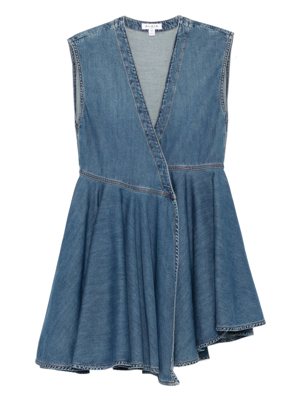 Alaïa Sleeveless Denim-texture Mini Dress In Blue