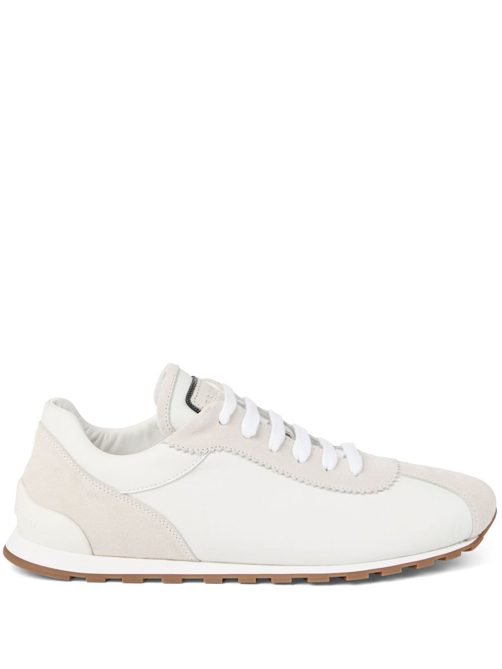 Brunello Cucinelli Embellished Suede-trimmed Stretch-knit Sneakers In White