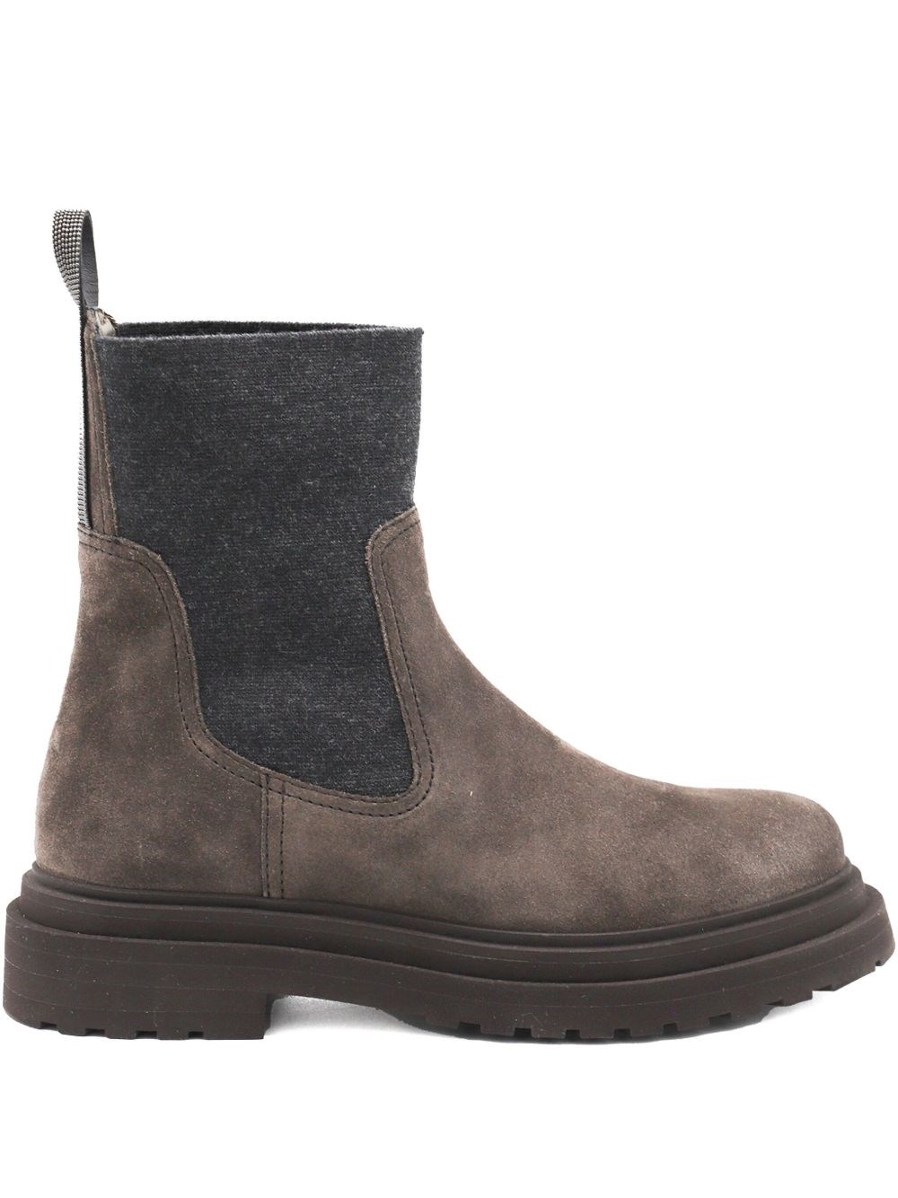 Brunello Cucinelli Lather Boots With Cashmere Detail In Gray