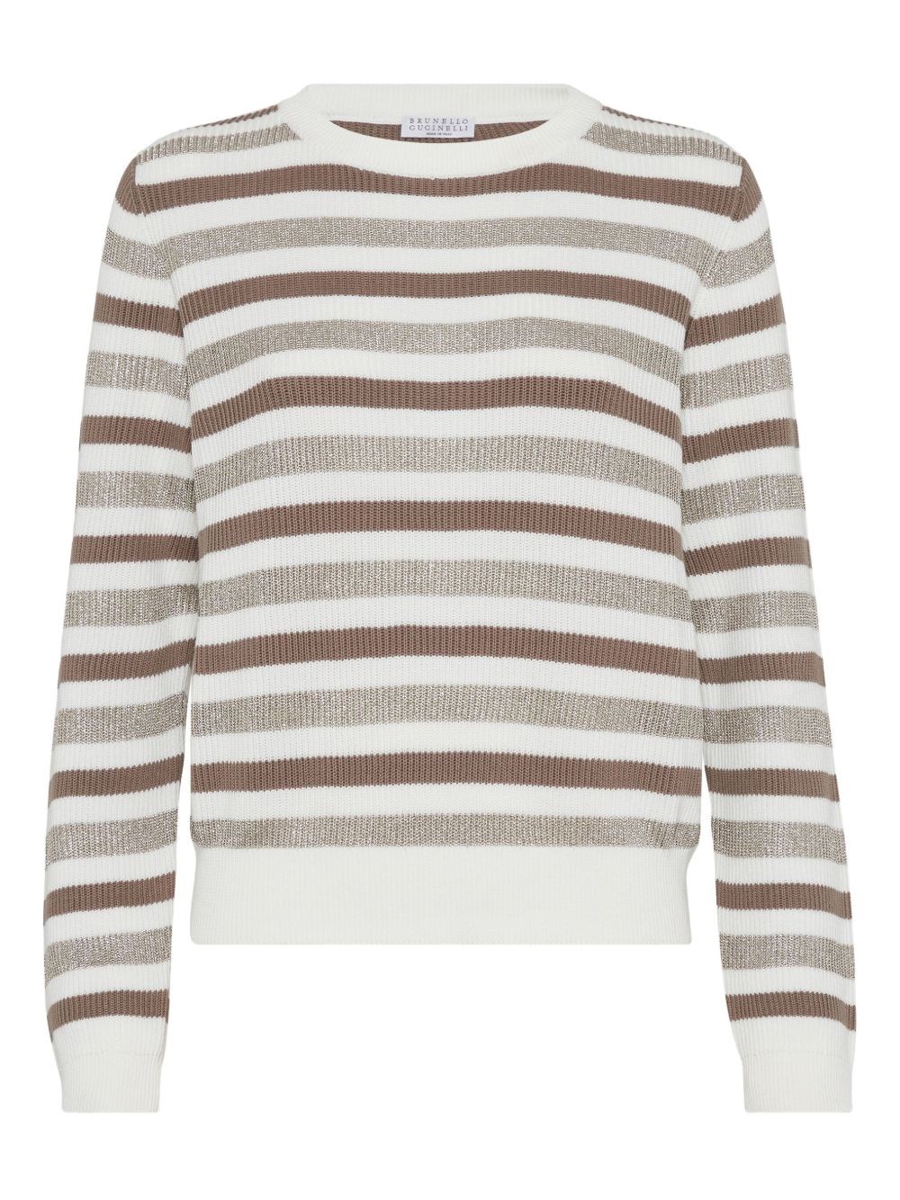 Striped Cotton Crewneck Sweater - Brunello Cucinelli - Modalova