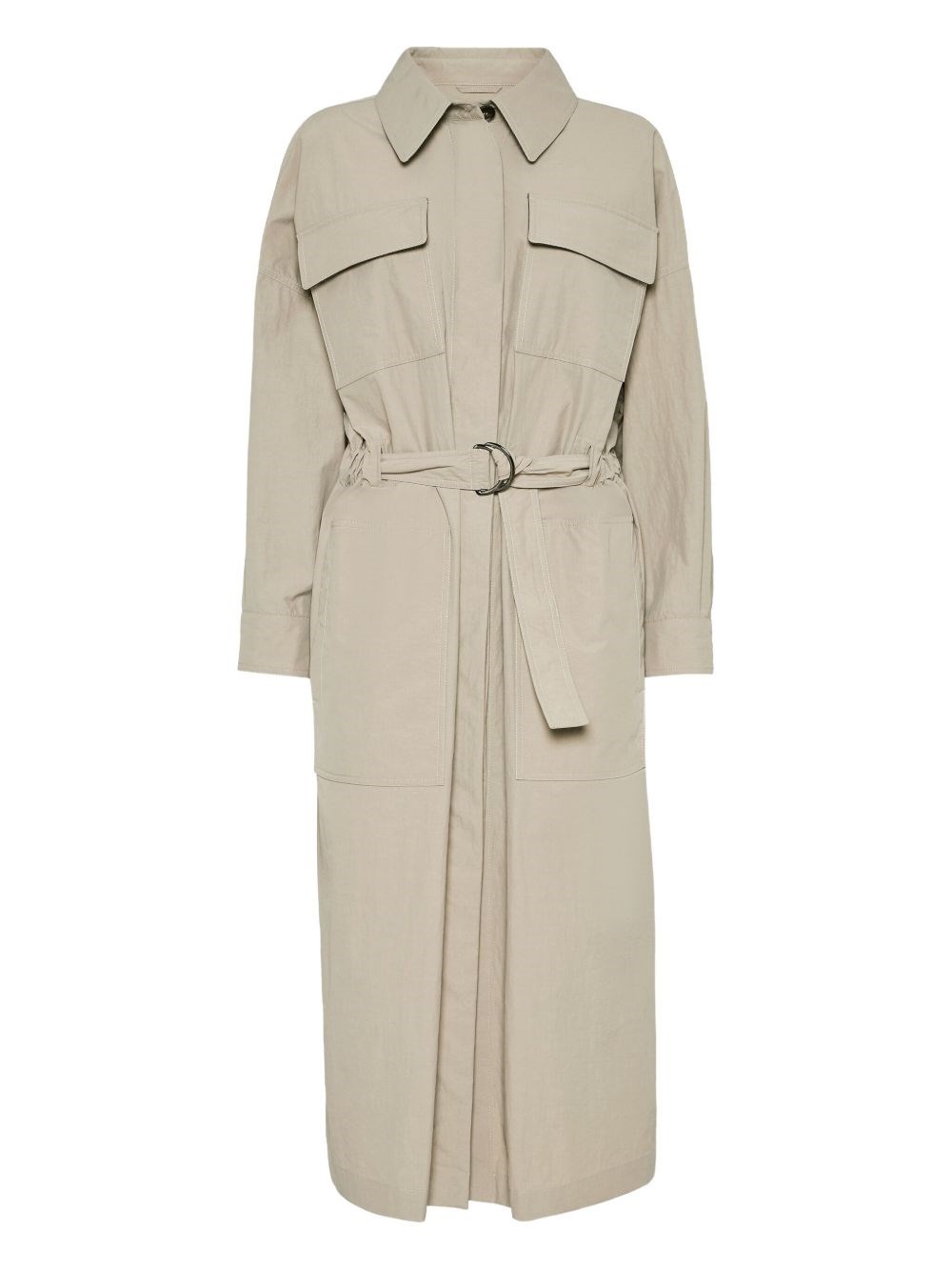 Brunello Cucinelli Silhouette-defining Long Coat With Adjustable Waistband In Neutral